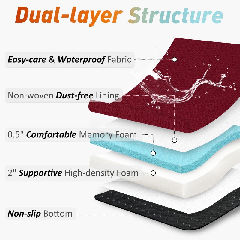 downluxe Chair Cushions for Dining Chairs, Memory Foam Linen Kitchen Chair Pads with Ties, Waterproof, Stain-Resistant and Washable Cover, 17" x 16" x 2.5", Burgundy, 2 Pack - Image 3