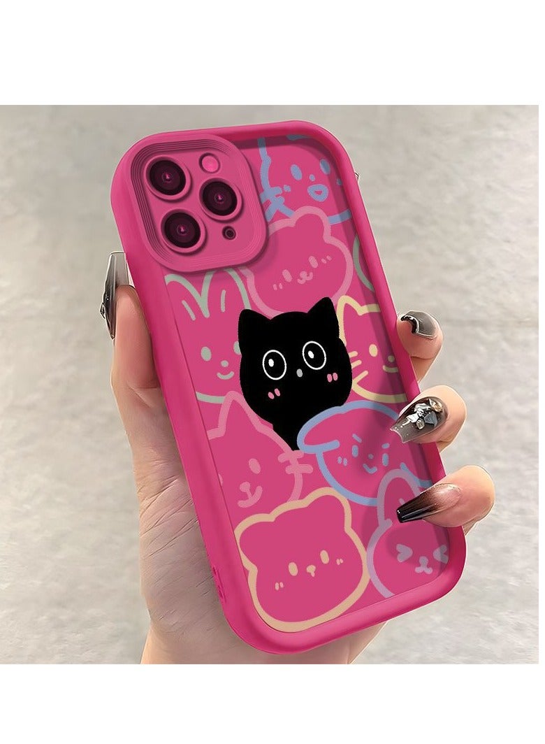 NIBEMINENT Cute Black Cat Protective TPU Case Cover For iPhone 16 Pro, Pink