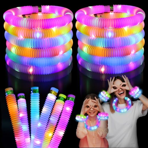 LITFP Light Up Pop Fidget Tubes Party Favors for Kids 12 Pack Glow in The Dark Party Supplies Toddler Sensory Toys Large Glow Sticks as Goodie Bag Stuffers and Birthday Party Pack Return Gifts for Kids - Image 1