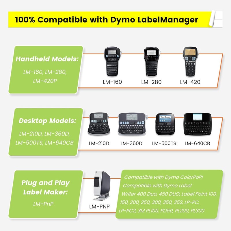 فريش ورلد 6 عبوات متوافقة مع شريط ملصقات Dymo D1 45018، تعبئة آلة صنع الملصقات Dymo d1، أسود على أصفر، 1/2 بوصة × 23 قدم، لـ Dymo LabelManager 160 210D 260P 280 360D 420P PnP 220P 260P 500TS 450DUO Label Maker - Image 2