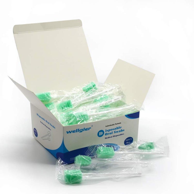 Wellglers Disposable Oral SwabsSterile Sponge Mouth SwabsIndividually Wrapped 50pcsSky Blue