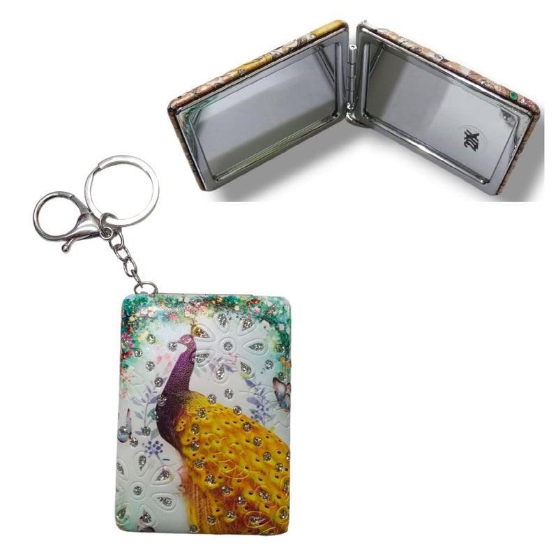 TEMSON TEMSON Peacock Theme Mirror with Key Ring Small Peacock Mirror Foldable with Glitter Stone Mini Size Mirror for Travel Office Purse Hand Mirror for Girls Multi - Image 1