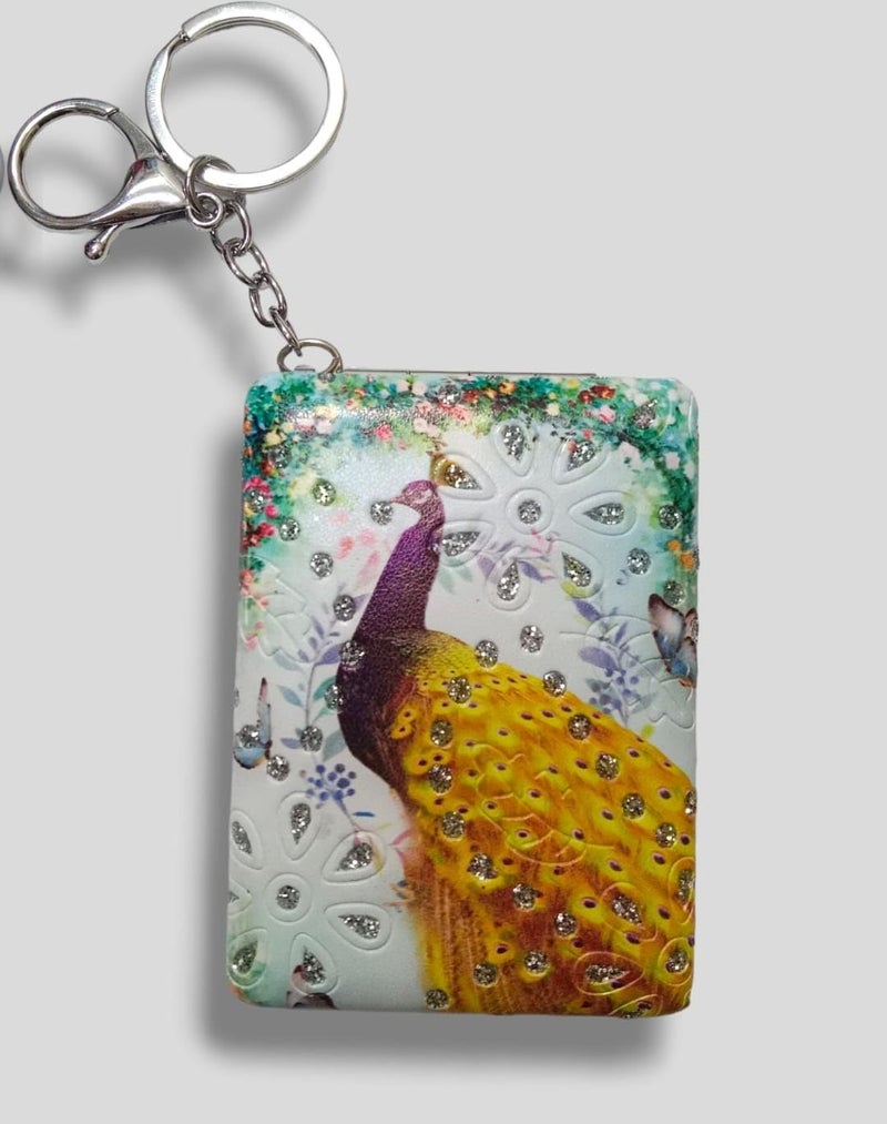 TEMSON TEMSON Peacock Theme Mirror with Key Ring Small Peacock Mirror Foldable with Glitter Stone Mini Size Mirror for Travel Office Purse Hand Mirror for Girls Multi - Image 2