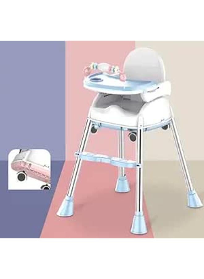umbrella Umbrella 4-In-1 Foldable High Chair, Adjustable Height And Footrest - Baby & Toddler Feeding Booster Seat With Tray And Wheels, Safety Belt For 6 Months To 4 Years (Blue) 