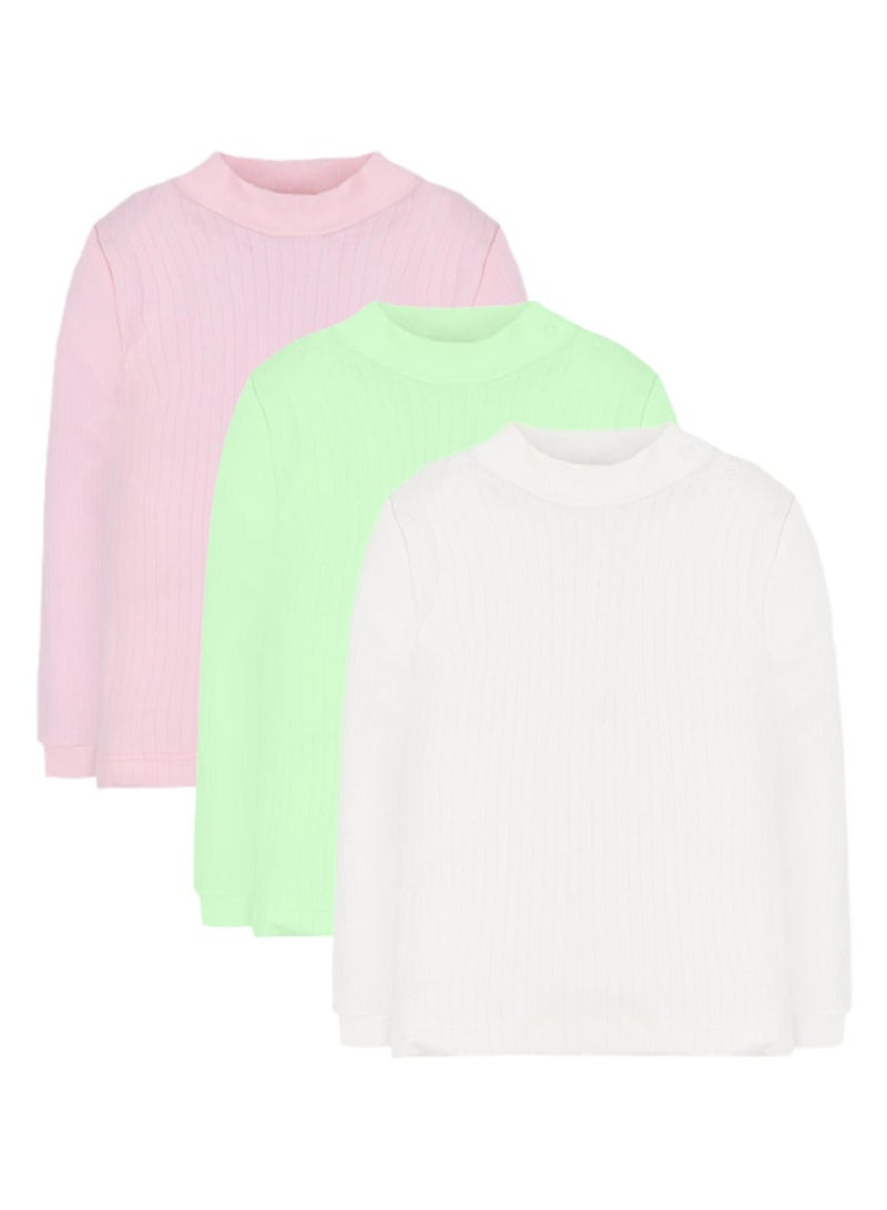 فاني باني مجموعة من 3 قمصان داخلية مضلعة بأكمام طويلة ورقبة عالية للأطفال - Image 1