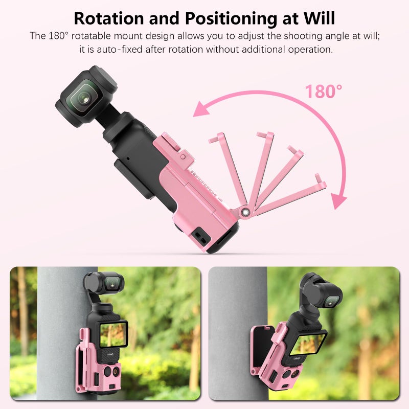 AMAZEAR Magnetic Mount Stand Compatible with DJI Osmo Pocket 3, Upgraded Pocket3 Accessories Adapter Clamp Magnet Suction Case Holder on Desktop, Vertical Surface, 180Â° Adjustable Handle, Pink - Image 4