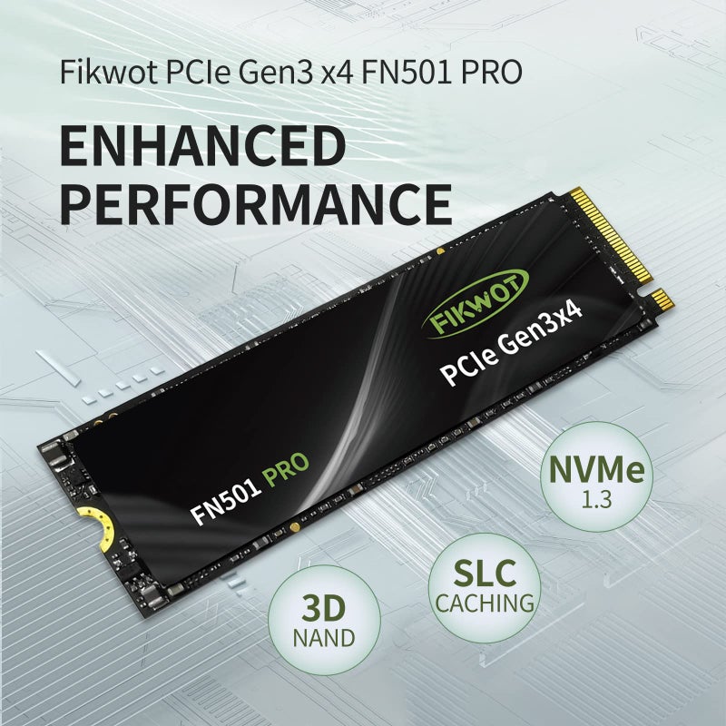 Fikwot FN501 Pro 256GB NVMe SSD - M.2 2280 PCIe Gen3 x4 Internal Solid State Drive with Graphene Cooling Sticker, Up to 3,000MB/s, SLC Cache 3D NAND TLC, Compatible with Laptop & PC Desktop - Image 4