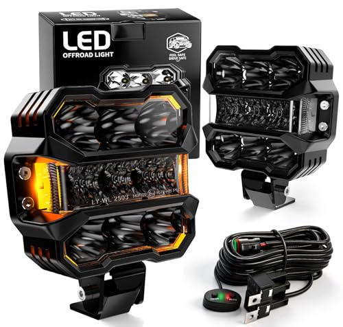 AUDEXEN 45 Inch LED Pods Lights 110W Offroad Driving Light with Amber Side Marker 800 Bright White Amber Combo Work Lights Flood Spot Beam LED Cubes Fog Lamp for Jeep Trucks ATV UTV RZR SUV - Image 1
