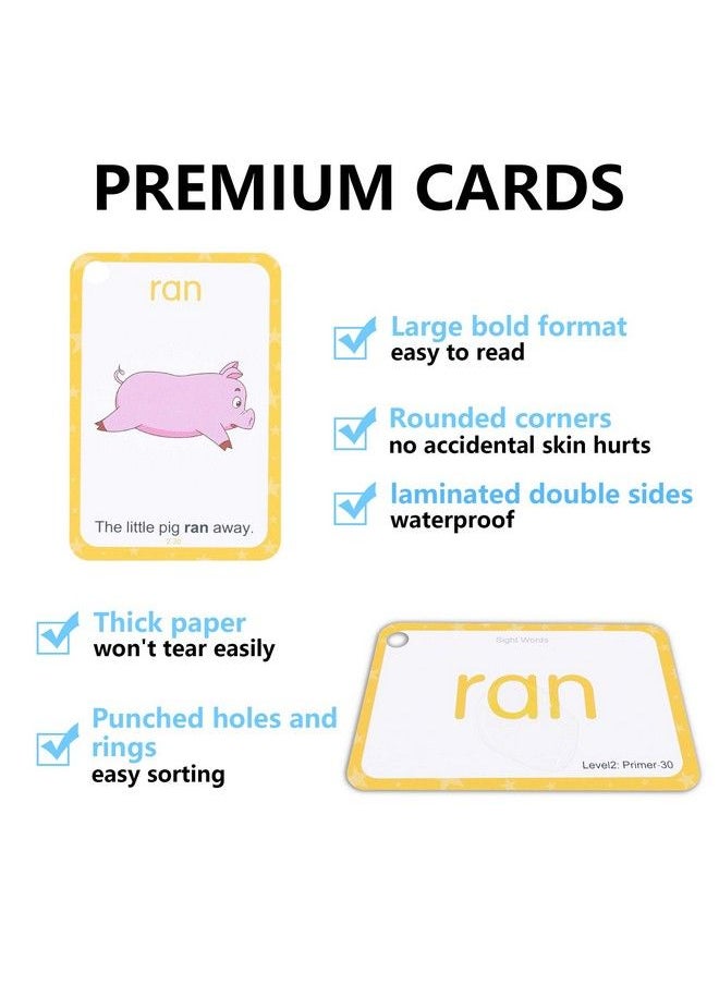 Conzy - Dolch Sight Words Flash Cards For Toddlers Kindergarten 1St 2Nd 3Rd Grade, 220 Sight Words With Pictures And Sentences For Kids Learn To Read, 5 Levels Of Difficulty, 6 Sorting Rings - Image 1