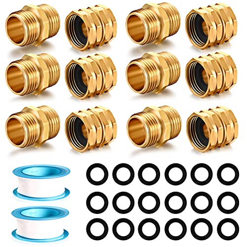 YELUN Solid brass Garden Hose Fittings Connectors Adapter Heavy Duty Brass Repair Male, Female faucet leader coupler dual water hose connector (3/4" GHT Double Male Double Female 12 Pcs) - Image 1