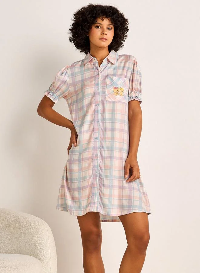 سبلاش فيڤ Sleepshirt Short Sleeves Checked Hello Kitty Print