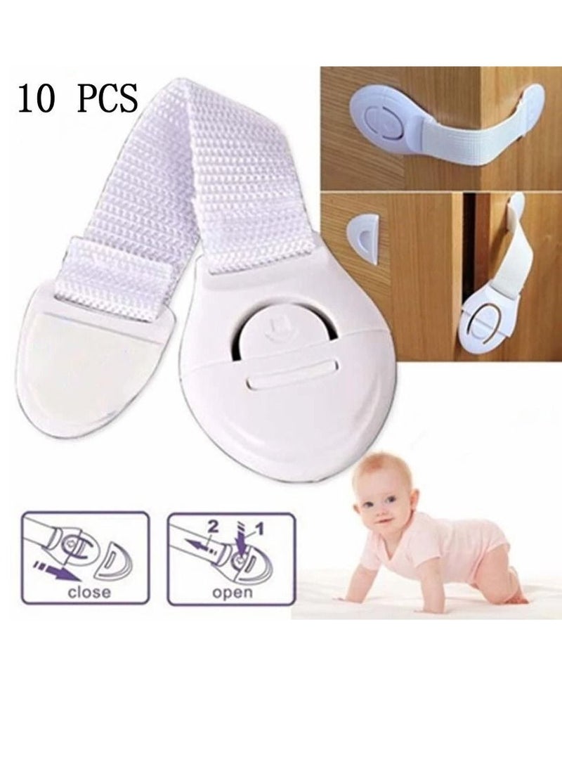 ارواق 10 قطع بيضاء سلامة الطفل قفل خزانة الطفل دليل سلامة الحرس البلاستيك قفل الباب - Image 2