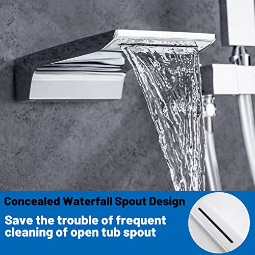 HAMOLER Wall Mount Waterfall Tub Spout High Flow Waterfall Bathtub Spout Roman Bathtub Filler Faucet Replacement for Bathroom Vessel Faucet Sprayer, Chrome - Image 3