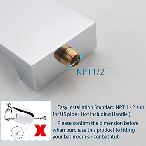 HAMOLER Wall Mount Waterfall Tub Spout High Flow Waterfall Bathtub Spout Roman Bathtub Filler Faucet Replacement for Bathroom Vessel Faucet Sprayer, Chrome - Image 4
