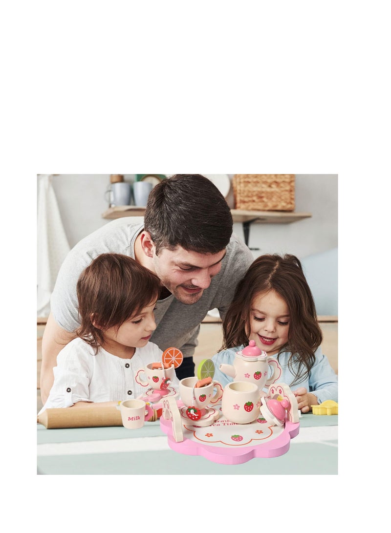 SYOSI Donmills Wooden Tea Set for toddlers Pretend Play Game Toy for Girls Kids Tea set 14 Pcs Cute Wooden Play Kitchen Accessories for Children Gift for Birthday  Easter Afternoon Tea Party - Image 5