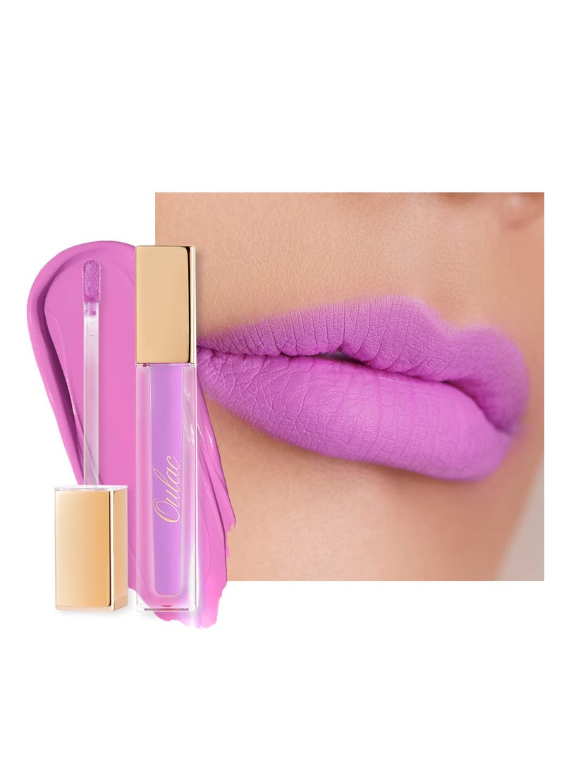 Oulac Oulac Matte Liquid Pinky Purple Lipstick for Women Long Lasting Lipstick Waterproof Lip Stain No Transfer Creamy High Pigmented Formula with Rose Oil Vegan  CrueltyFree Light Purple M14 