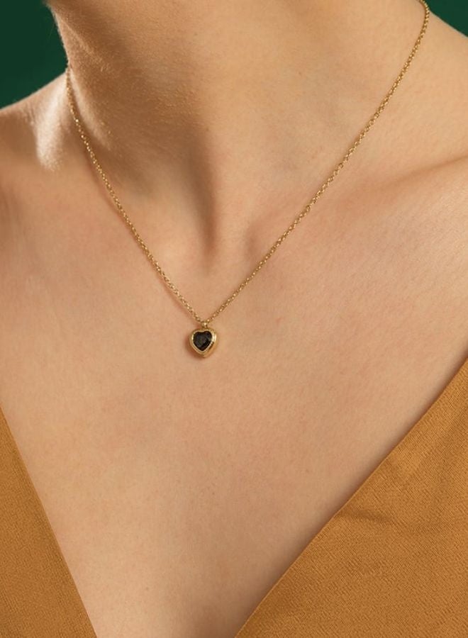 Andaazs Andaazs Women’s Nova Heart Pendant Necklace – 18K Gold-Plated Chain with Black Cubic Zirconia – Elegant Romantic Jewelry  - Image 4