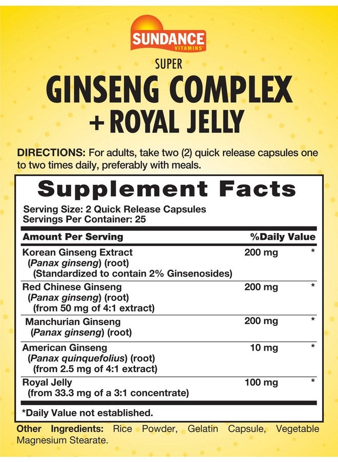 Sundance Super Ginseng Complex | with Royal Jelly | 50 Quick Release Capsules | Non-GMO and Gluten Free Traditional Herb Supplement - Image 2
