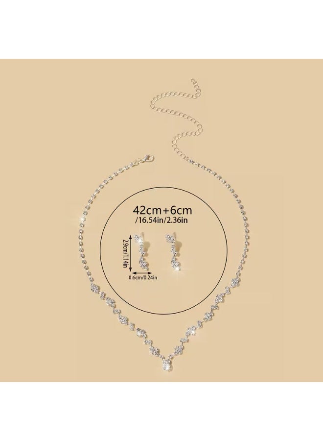 aeen Elegant Wedding Jewellery Set for Western Brides – Silver-Plated Rhinestone Necklace and Earrings with Simple Claw Chain Accessory, Gift for her - Image 3