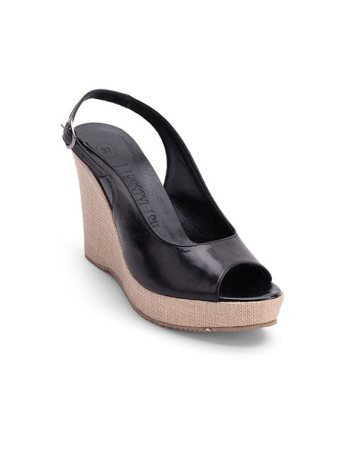 صندل وودج من الجلد مع ابزيم W-13 - أسود