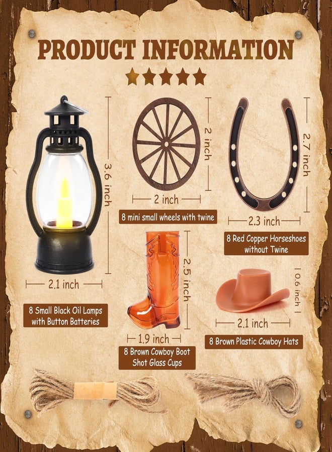 Meneng Western Themed Party Decorations Set: Cowboy Table Centerpieces Decor Supplies - Lucky Horseshoe Mini Lantern Wooden Wagon Wheel for Wedding Birthday Gatherings - Image 2