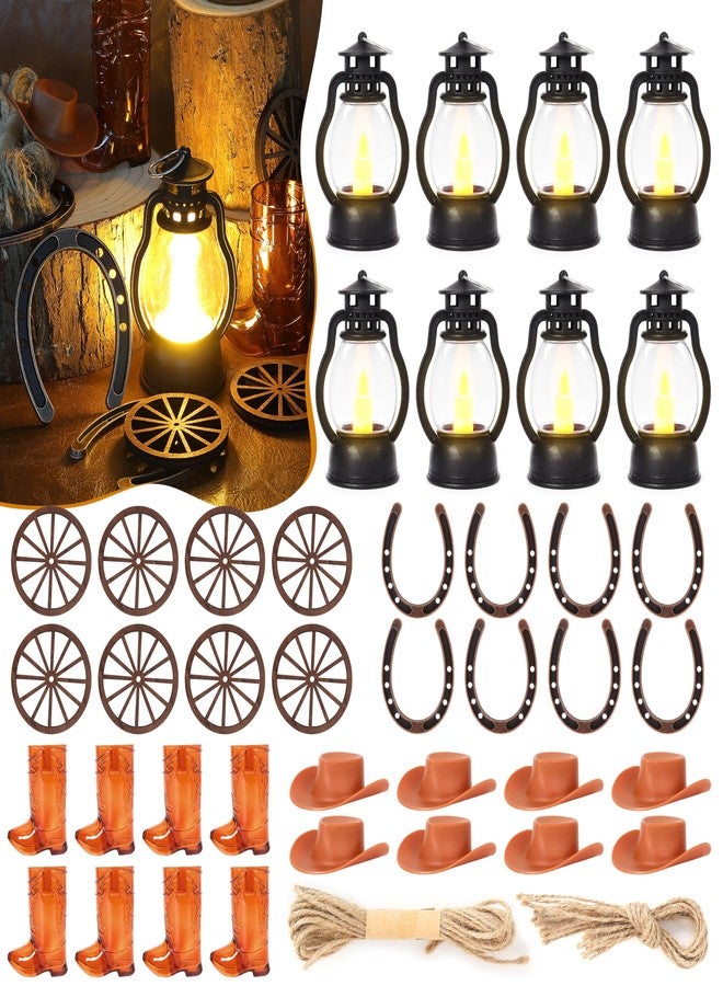 Meneng Western Themed Party Decorations Set: Cowboy Table Centerpieces Decor Supplies - Lucky Horseshoe Mini Lantern Wooden Wagon Wheel for Wedding Birthday Gatherings - Image 1