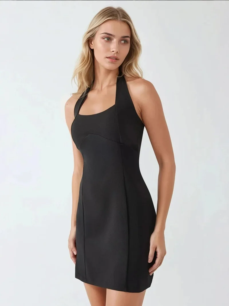 HICCUP Fitted Mini Dress with Square Collar