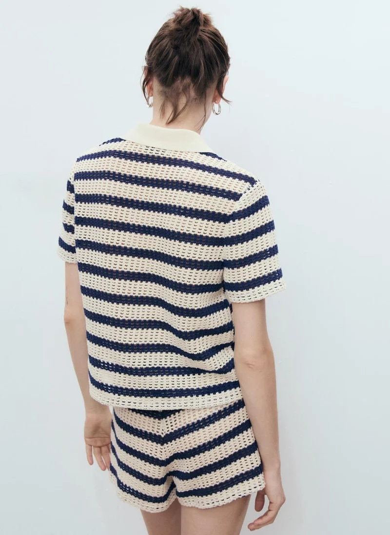 MANGO Short Sleeve Striped Cardigan