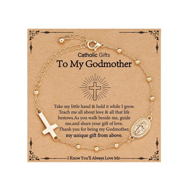 VULETO Godmother Gift, Catholic Virgin Mary Bracelet Godmother Godmom Proposal Mothers Day Gifts from Godson Goddaughter Godchild Easter Christian Religious Jewelry - Image 1