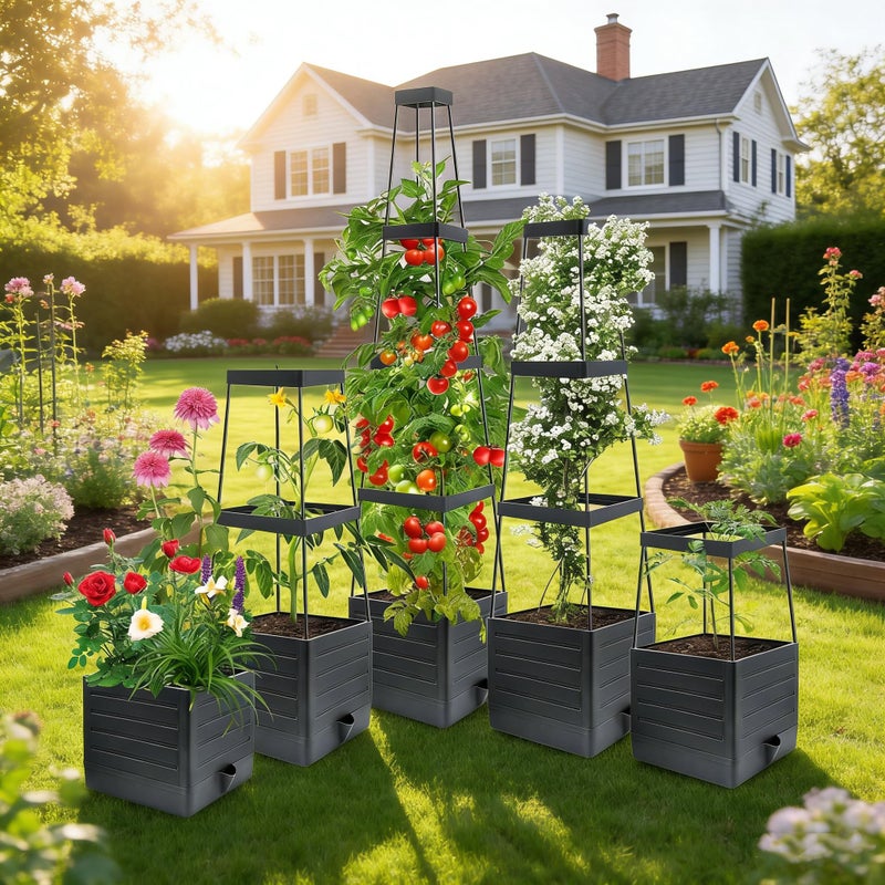 MQUPIN Tomato Planter Box with Trellis for Garden, 57 Inch Self-Watering Raised Garden Bed, Patio Tomato Cage for Climbing Vegetables & Flowers, Upgraded Tomato Pot for Indoor Outdoor Use (2 Pack) - Image 5
