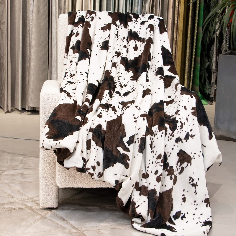 Cow Print Blanket Lightweight Ultra Soft Plush Fleece Throw  Cozy Warm Farmhouse Decor 50x60 Inch Fuzzy Blanket for Adults Kids Machine Washable Brown  White Gift for All Seasons