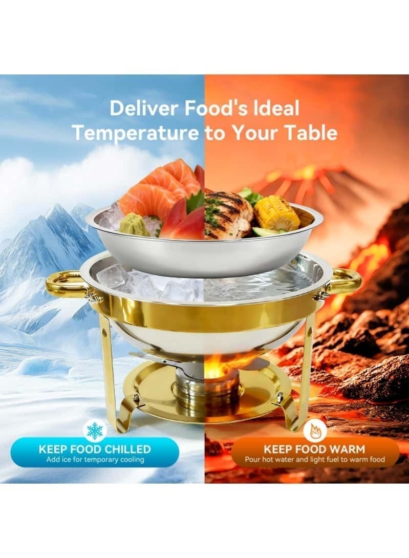2PCS 4.5L Stainless Steel Chafing Dish Buffet Set Round Food Warmer with Lid & Lid Holder, Stand & Burner for Parties Weddings Catering – Silver/Gold - Image 3