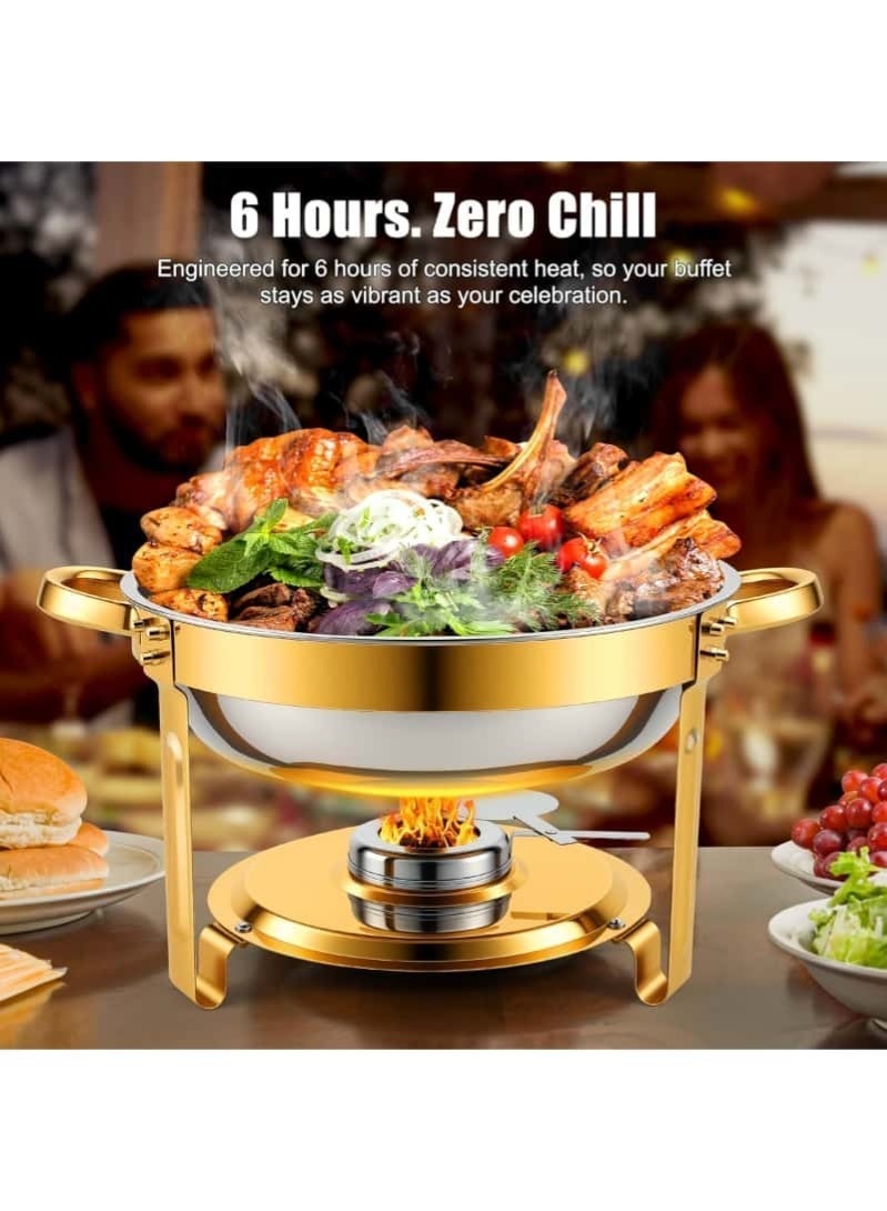 2PCS 4.5L Stainless Steel Chafing Dish Buffet Set Round Food Warmer with Lid & Lid Holder, Stand & Burner for Parties Weddings Catering – Silver/Gold - Image 4