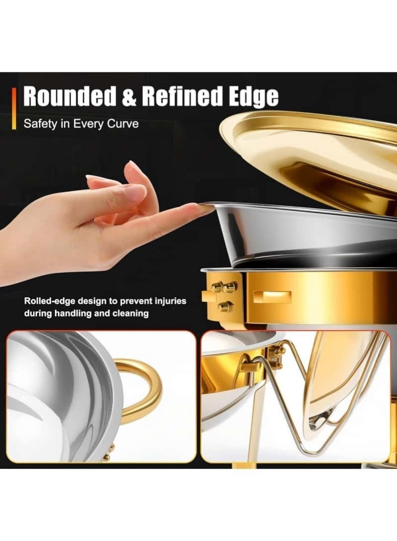 2PCS 4.5L Stainless Steel Chafing Dish Buffet Set Round Food Warmer with Lid & Lid Holder, Stand & Burner for Parties Weddings Catering – Silver/Gold - Image 5