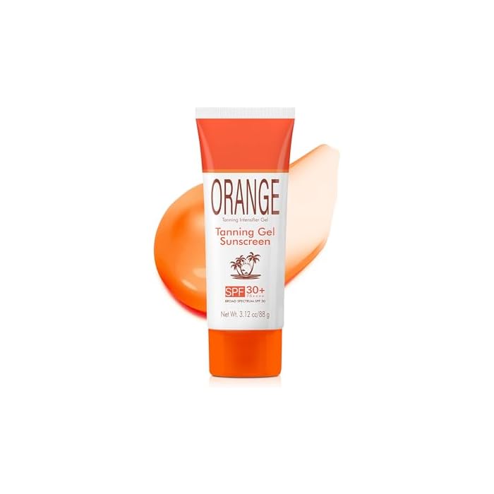 Orange Tanning Gel, SPF 30+ Sunscreen, 3.12 oz | Non-Greasy，Smooth, Glowing Skin，Hydrating Balm-to-Oil Bronzing Formula, with Coconut Oil, Vitamin E & A
