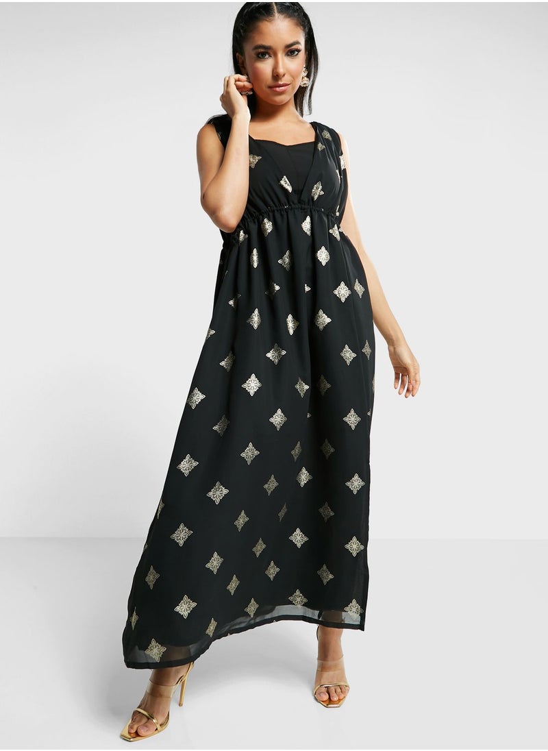 indya - Foil Print Front Slit Kurti - Image 1