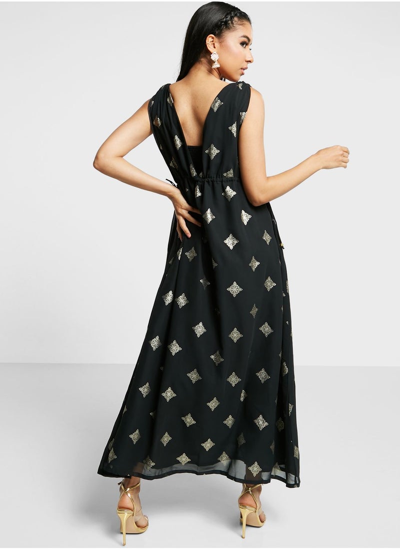 indya - Foil Print Front Slit Kurti - Image 1
