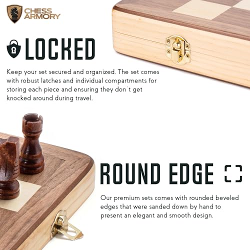 Chess Armory Wooden Chess Set 15 Inch - Classic Handcrafted Game Board for Adults and Kids with Extra Queen Pieces and Storage Box - Ideal for Home and Travel - Non-Magnetic - Image 4