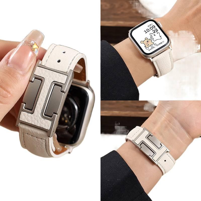 سوار ساعة ذكية سوار جلدي كلاسيكي متوافق مع Apple Watch 38/40/41/42/44/45/49mm بملاءمة قابلة للتعديل وحزام بديل باللون أزرق قابل للتعديل - Image 2