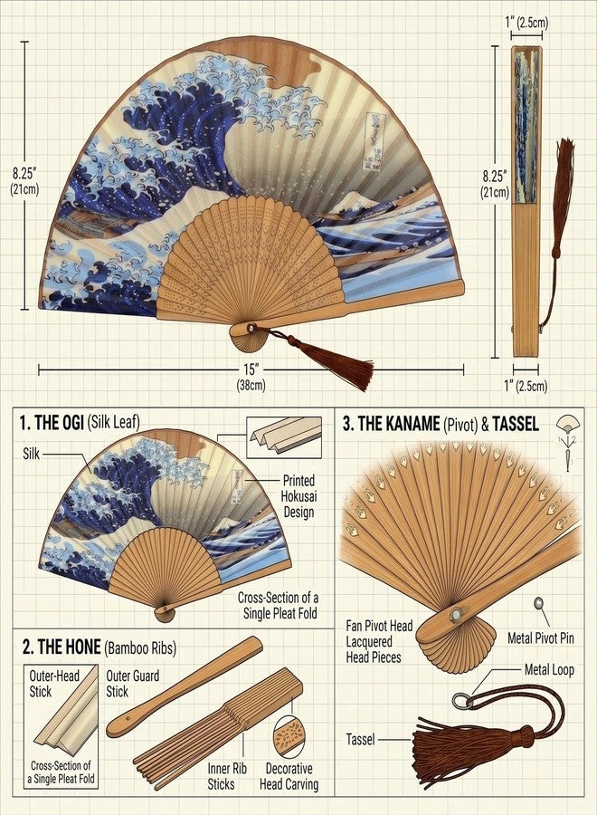 OMyTea® "Landscape 8.27"(21cm) Folding Hand Held Fan - with a Fabric Sleeve for Protection for Gifts - Japanese Vintage Retro Style (Kanagawa Sea Waves) - Image 2