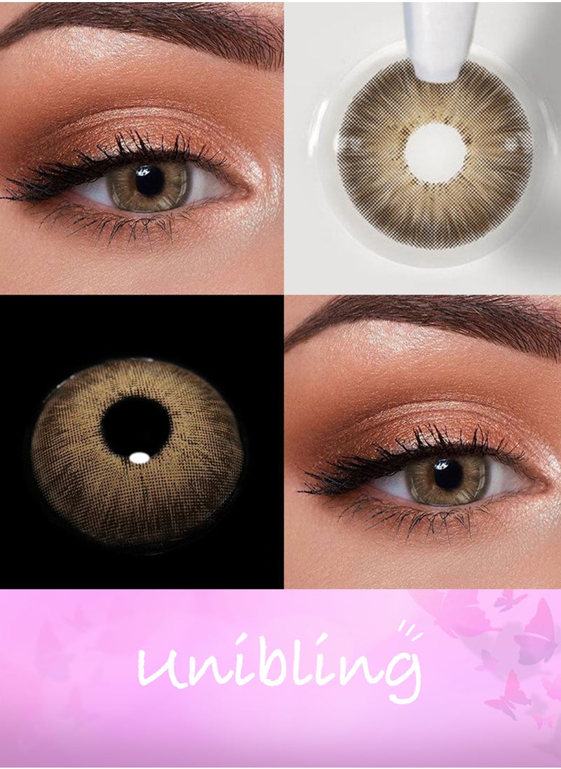 Unibling - Jupiter Brown Yearly Colored Contact Lenses, Unisex Cosmetic Contact Lenses, Enlargement Collection, Light Brown, With Case - Image 1