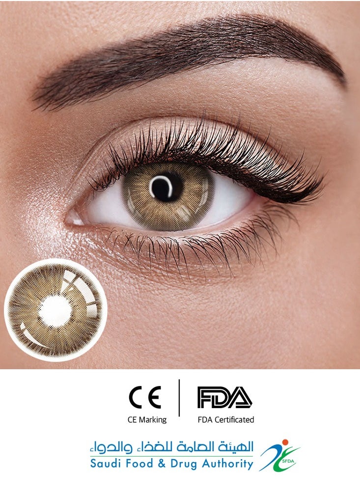 Unibling - Jupiter Brown Yearly Colored Contact Lenses, Unisex Cosmetic Contact Lenses, Enlargement Collection, Light Brown, With Case - Image 1