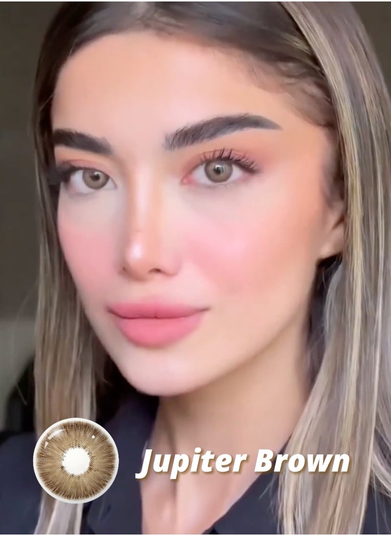 Unibling - Jupiter Brown Yearly Colored Contact Lenses, Unisex Cosmetic Contact Lenses, Enlargement Collection, Light Brown, With Case - Image 1