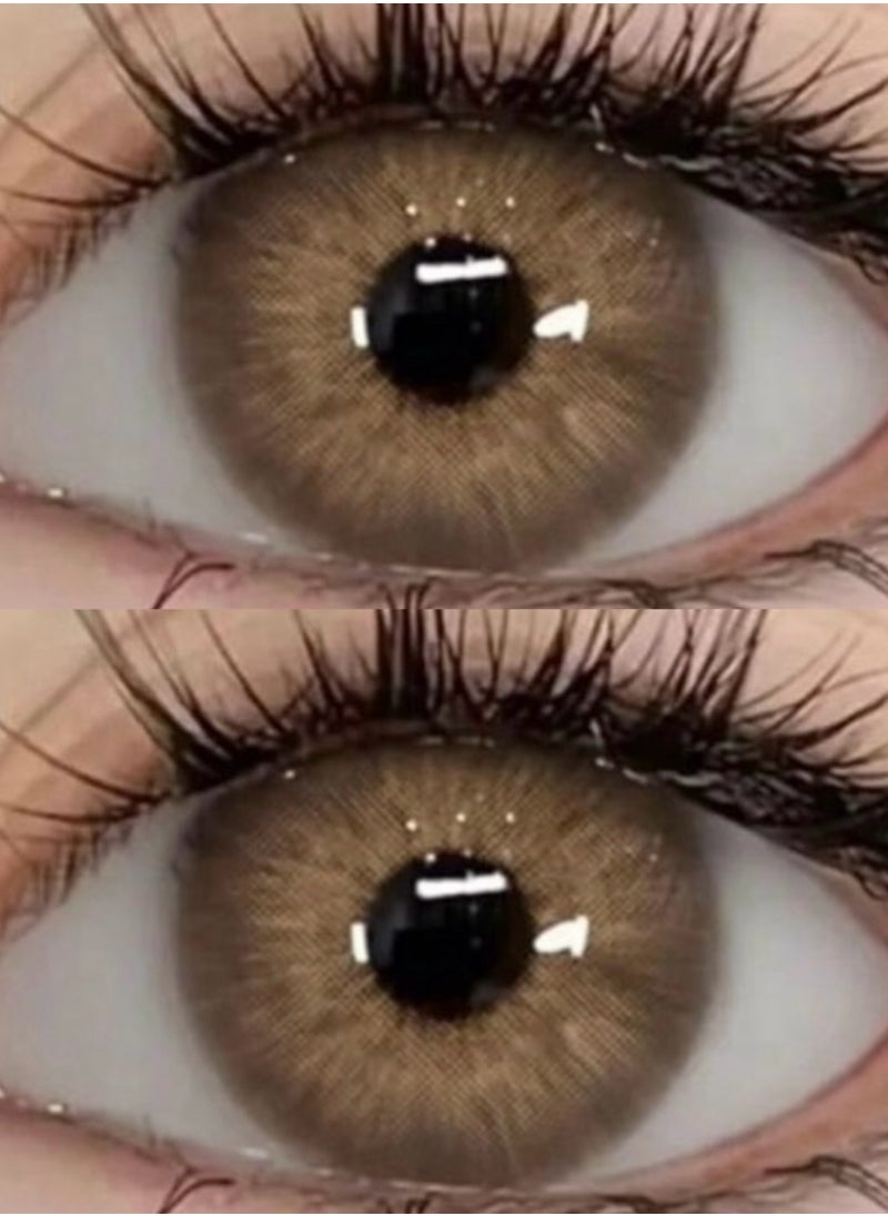 Unibling - Jupiter Brown Yearly Colored Contact Lenses, Unisex Cosmetic Contact Lenses, Enlargement Collection, Light Brown, With Case - Image 1