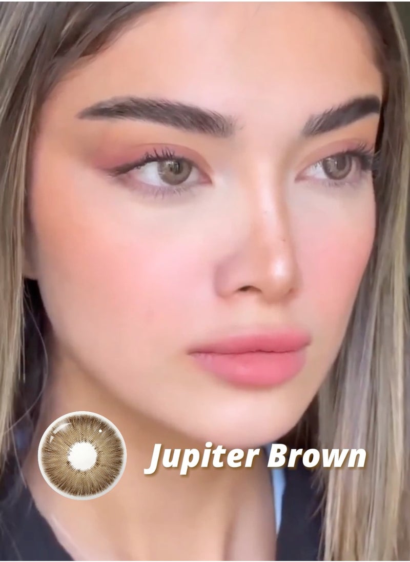 Unibling - Jupiter Brown Yearly Colored Contact Lenses, Unisex Cosmetic Contact Lenses, Enlargement Collection, Light Brown, With Case - Image 1