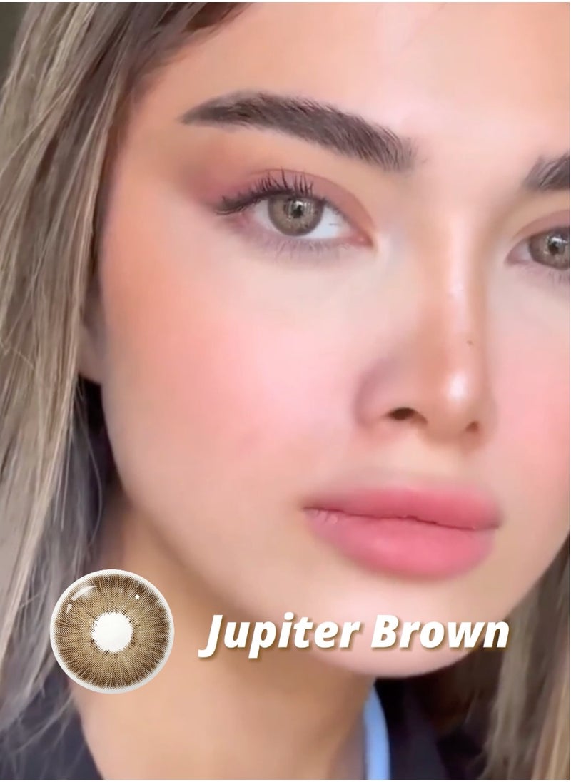 Unibling - Jupiter Brown Yearly Colored Contact Lenses, Unisex Cosmetic Contact Lenses, Enlargement Collection, Light Brown, With Case - Image 1
