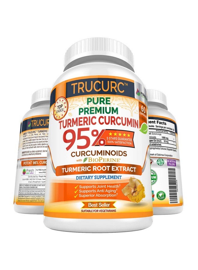FRESH HEALTHCARE Trucurc Turmeric Curcumin with Black Pepper Supplement with 95% Pure Curcumin - Potent Joint Support Supplement - Max Absorption for Natural Joint Health Support - 60 Turmeric Capsules - Image 1