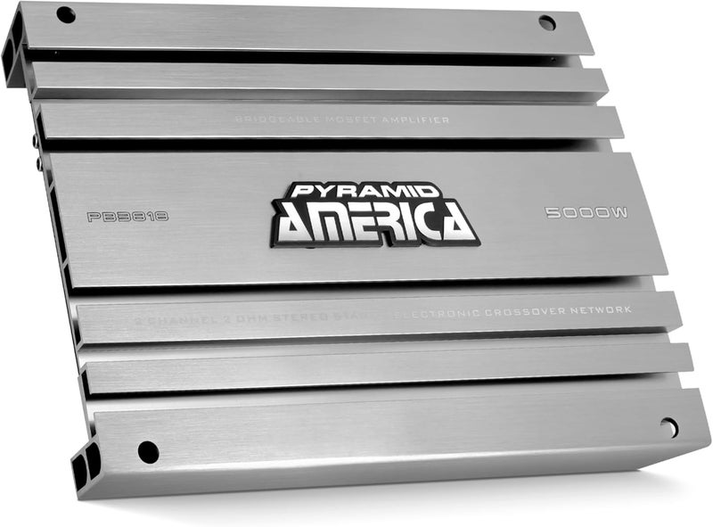 Pyramid 2 Channel Car Stereo Amplifier 5000W High Power 2Channel Bridgeable Audio Sound Auto Small Speaker Amp Box wMOSFET Crossover Bass Boost Control Silver Plated RCA Input Output PB3818 - Image 1