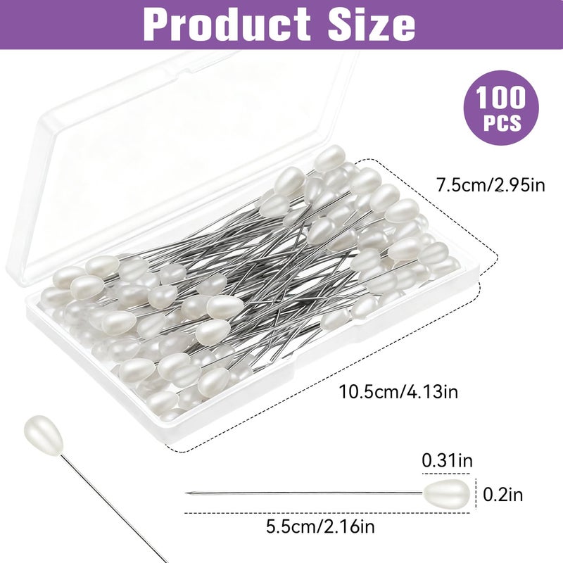 uadbau White Teardrop Corsage Pins, Pearl Pins, Boutonniere Pins for Women Wedding, Long Sewing Pins for Jewelry DIY, Bridal Bouquet & Floral Decoration, Sewing Crafts, Accessories (100 Pcs, 1 Box) - Image 4