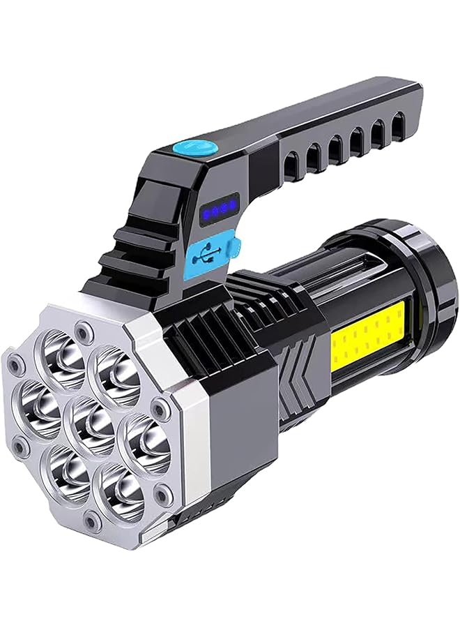 promass Super Bright LED Torch, Handheld Rechargeable LED Flashlight, Camping Lantern, Searchlight with Handle, for Camping Hunting Hiking, Black - Image 1